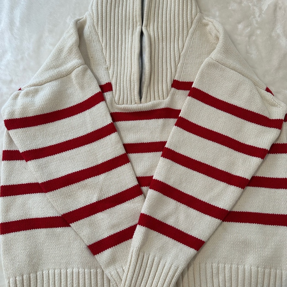 Striped Red and Cream Women's Sweater
